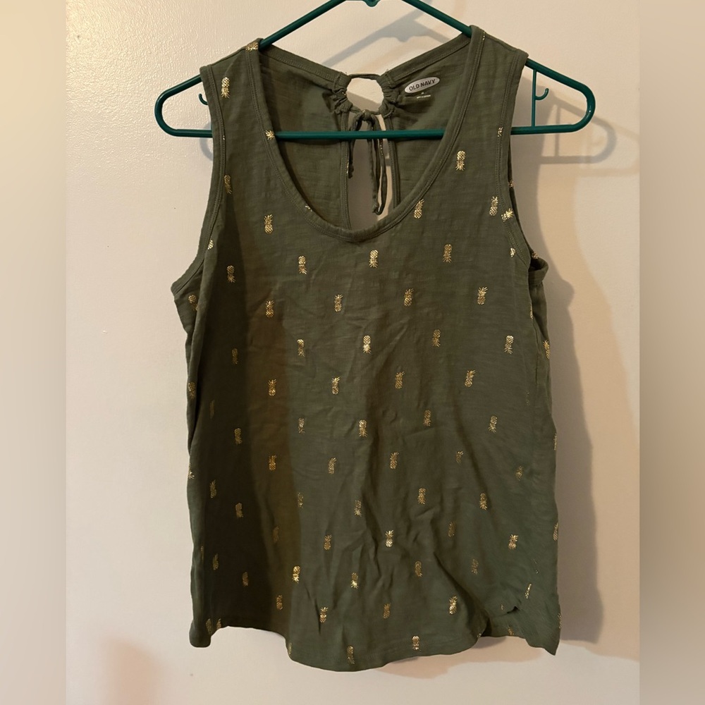 Old Navy Green Tank Top with Gold Pineapple Accents